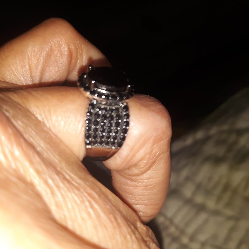 Black spinel sterling silver ring